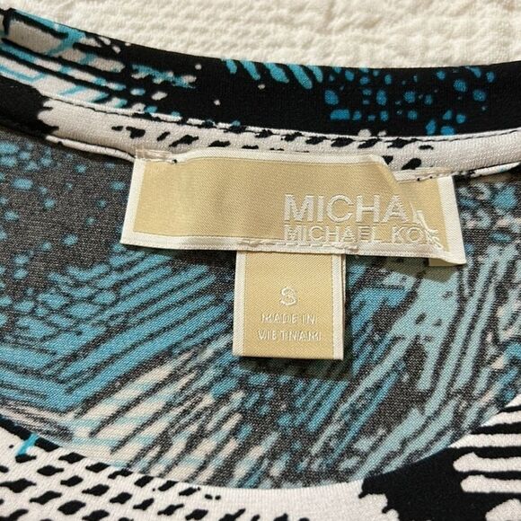 Michael Kors Cold Shoulder Blue and Black and White Mini Dress - Picture 11 of 11